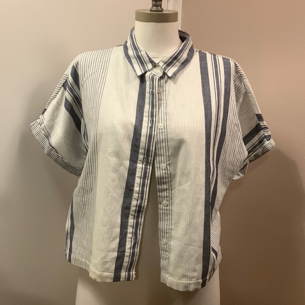 THREAD and Supply Striped Cotton Cropped Button Down Shirt Size M- New W/Out Tag